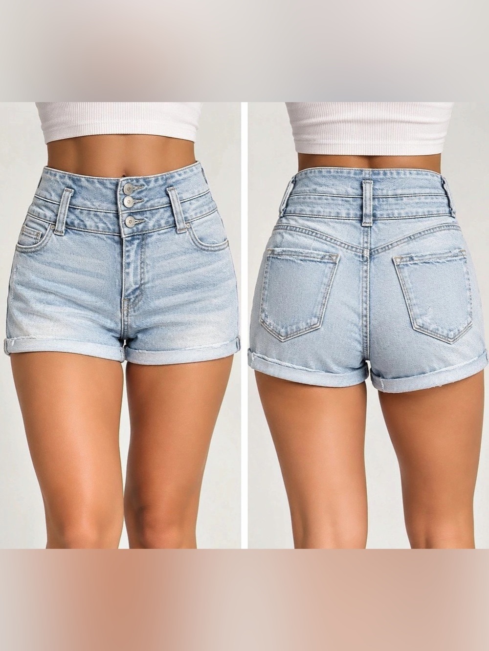 IBIZA High Rise Push Up Denim Light Wash Jean Shorts Blue Size 5